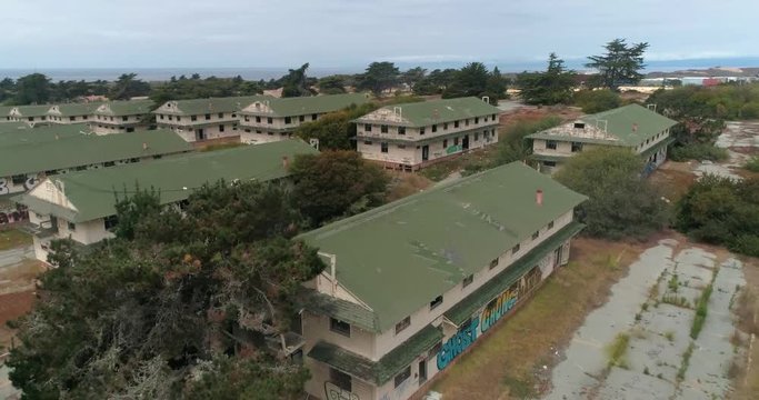 Aerial shot of Abandoned Military Base Barracks, Fort Ord Near Monterrey  California