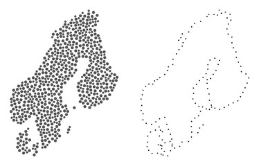 Dotted and Contour map of Scandinavia designed with dots. Vector gray abstraction of map of Scandinavia. Connect the dots educational geographic drawing for map of Scandinavia.