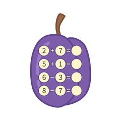 Counting educational children game, math kids activity sheet.  Cartoon plum.