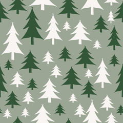Fototapeta premium Vector Green and white christmas trees seamless pattern background. Perfect for fabric, textiles, scrapbooking and wallpaper projects.