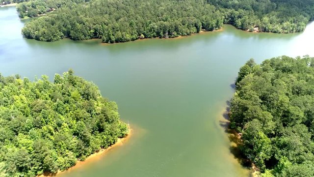 An aerial look at the calm waters of a slough at Lake Martin