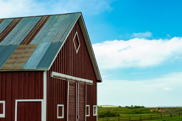Red Barn Tin Roof Blue Sky