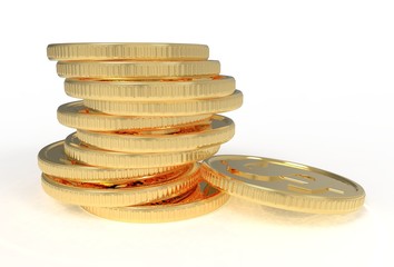 3d illustration, gold coins in a stack.