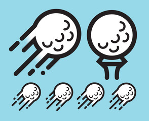 drive graphic golf ball speeding to the fairway green with blue sky backgound motion blurs and lines effects