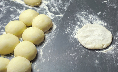 Dough balls and flour 