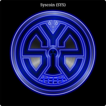 Metal Syscoin  (SYS) coin witn blue neon glow.