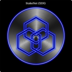 Metal StakeNet (XSN) coin witn blue neon glow.