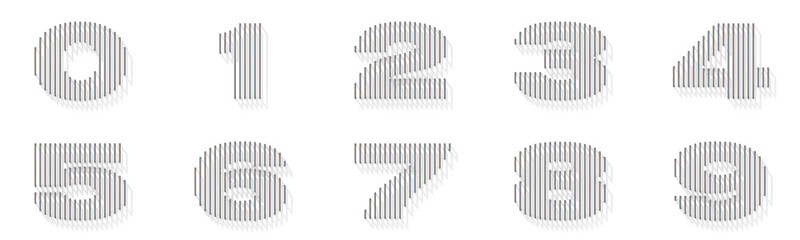 Silver, steel wire font Numbers with vertical shadows 3D