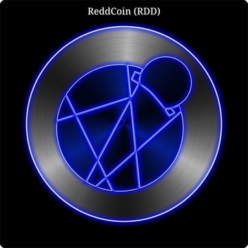 Metal ReddCoin (RDD) coin witn blue neon glow.