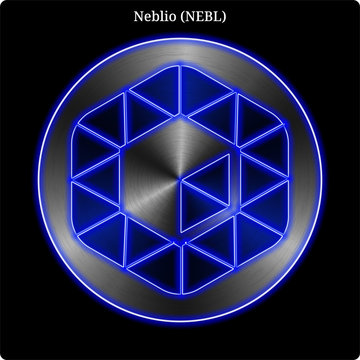 Metal Neblio (NEBL) coin witn blue neon glow.