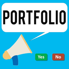 Writing note showing Portfolio. Business photo showcasing Examples of work used to apply for a job Combination of shares.