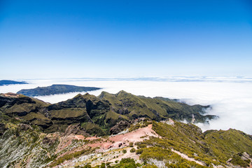 Top point of Pico Ruivo view on sky the highest mountain of Madeira island. Madeira best island Europe destination