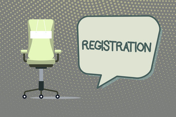 Writing note showing Registration. Business photo showcasing Action or process of registering or being registered Subscribe.