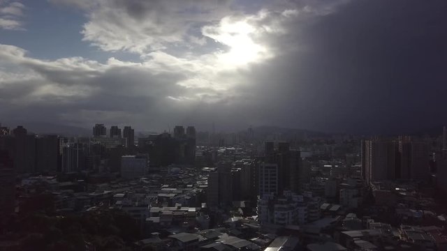 Drone shot in the city at 5am