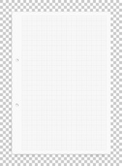 Graph paper sheet background on transparent background with soft shadow. Vector.