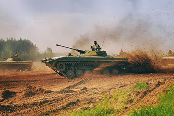 Infantry fighting vehicle BMP-2 is preparing to participate in the parade. Training, Fighting...