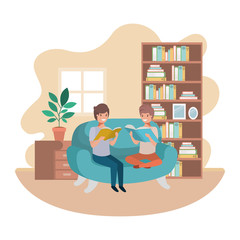 Fototapeta premium men with book in livingroom avatar character