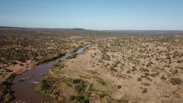 Aerial drone footage wilderness and river in Kenya, East Africa 