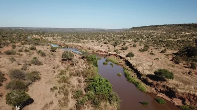Aerial drone footage wilderness and river in Kenya, East Africa 