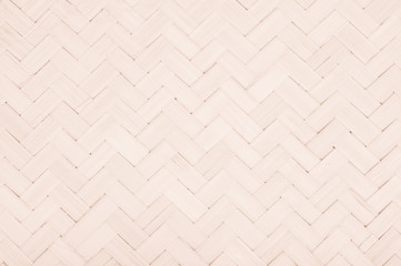 Brown Mat Traditional handicraft bamboo weave texture background. Wicker surface pattern material for wall with antique cracking furniture painted weathered white vintage peeling wallpaper or board.