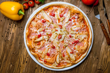 pizza Hawaiian with pineapple and chicken