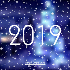 Happy New Year or Christmas background with night lights. 2019. Vector