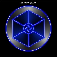 Metal Expanse (EXP) coin witn blue neon glow.