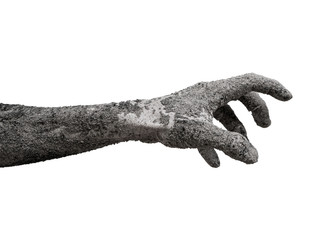 Monster zombie hand cinder isolated on white.