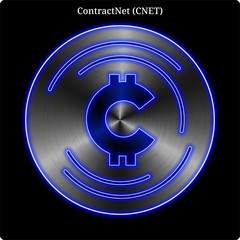 Metal ContractNet (CNET) coin witn blue neon glow.