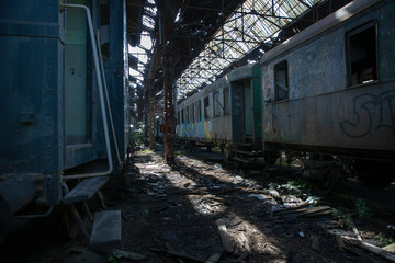 Fototapeta na wymiar Old abandoned train repair station in Budapest Hungary