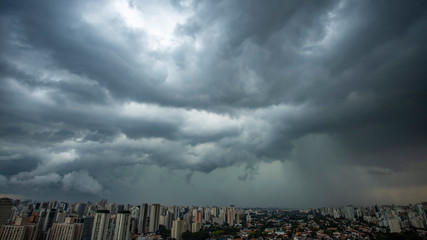 The storm is coming. Hurricane. Ground and sky. Cityscape. Sao Paulo city landscape, Brazil South...