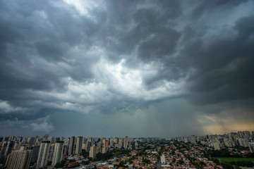 The storm is coming. Hurricane. Ground and sky. Cityscape. Sao Paulo city landscape, Brazil South...