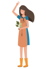 young woman gardener with plant avatar character