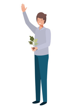 young man with plant avatar character