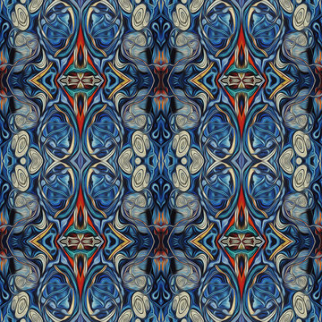 Ornamental Colourful Seamless High Resolution Pattern in blue, red and white