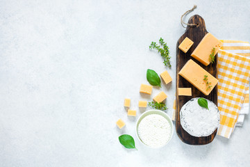 Various cheese and cottage cheese