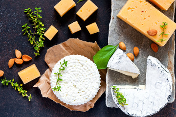 Various cheese on a board, cottage cheese