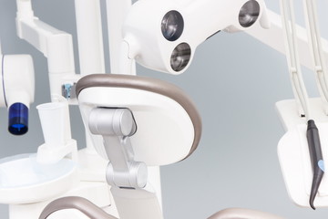 Instruments, tools and dental x-ray machine used by dentists in stomatology office