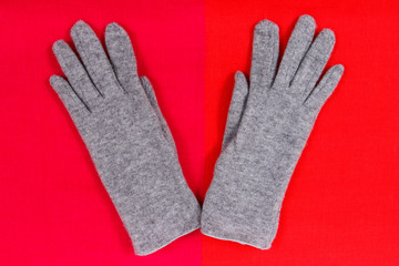 Womanly gloves and shawl as clothes for autumn or winter, warm apparel concept