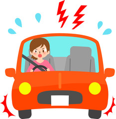 車の中で慌てる運転中の女性