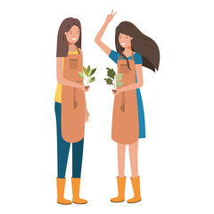 young women gardeners smiling avatar character