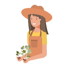 young woman gardener with plant avatar character