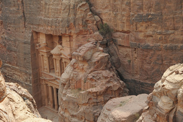 Al-Khazneh  called The Treasury is one of the most elaborate temples in the ancient Arab Nabatean Kingdom city of Petra. This structure was carved out of a sandstone rock face.