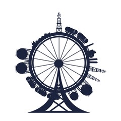 Circle with energy relative silhouettes. Design set of natural gas industry. Objects located around the ferris wheel.