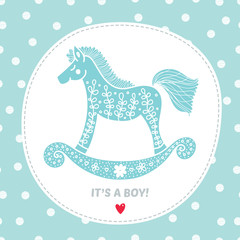 It's a boy. Baby shower celebration.Cute postcard for the birth of a boy.