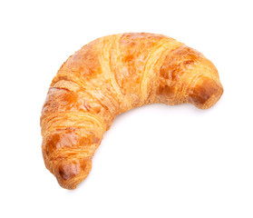 freshly baked croissant isolated on white background, top view