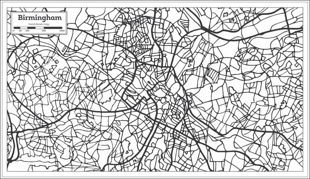 Birmingham UK City Map In Retro Style. Outline Map.