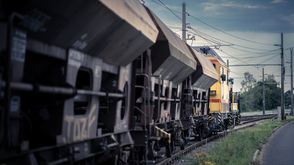 yellow train with dark sky