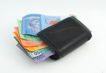 Malaysia Ringgit money in a leather wallet