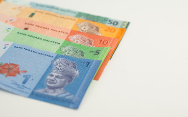 Various type of Malaysia Ringgit money on white background